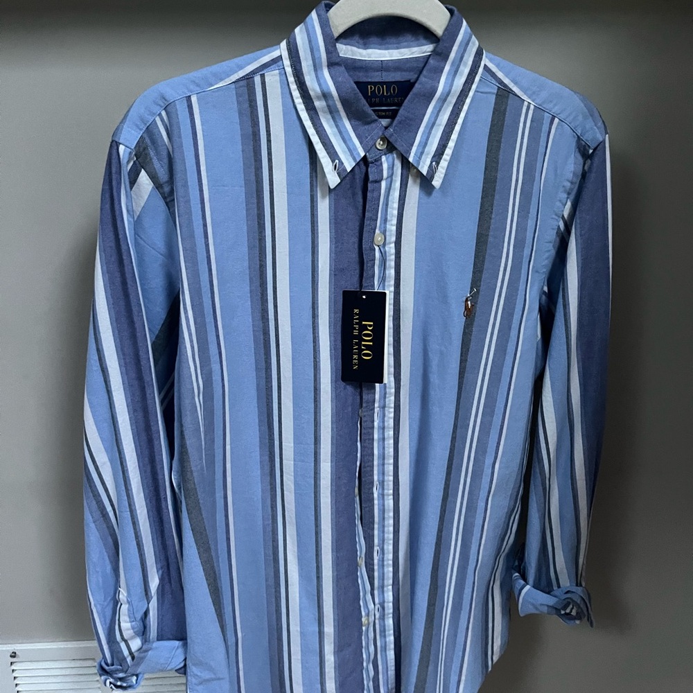 Polo by Ralph Lauren Blue and White Casual Button Down Shirt